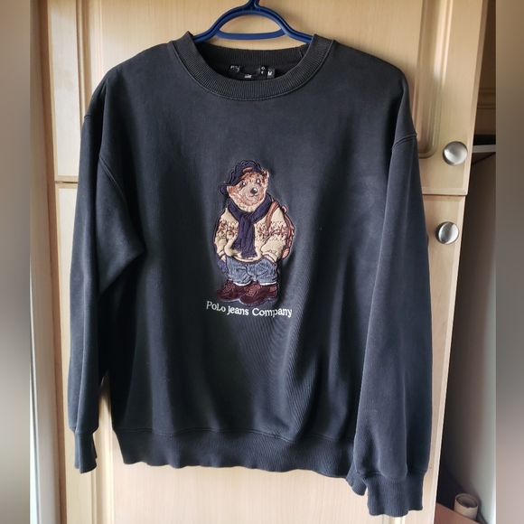 Ralph Lauren Black Label Tops - Vintsge Ralph Lauren Black Label Black Sweatshirt with Bear Motif